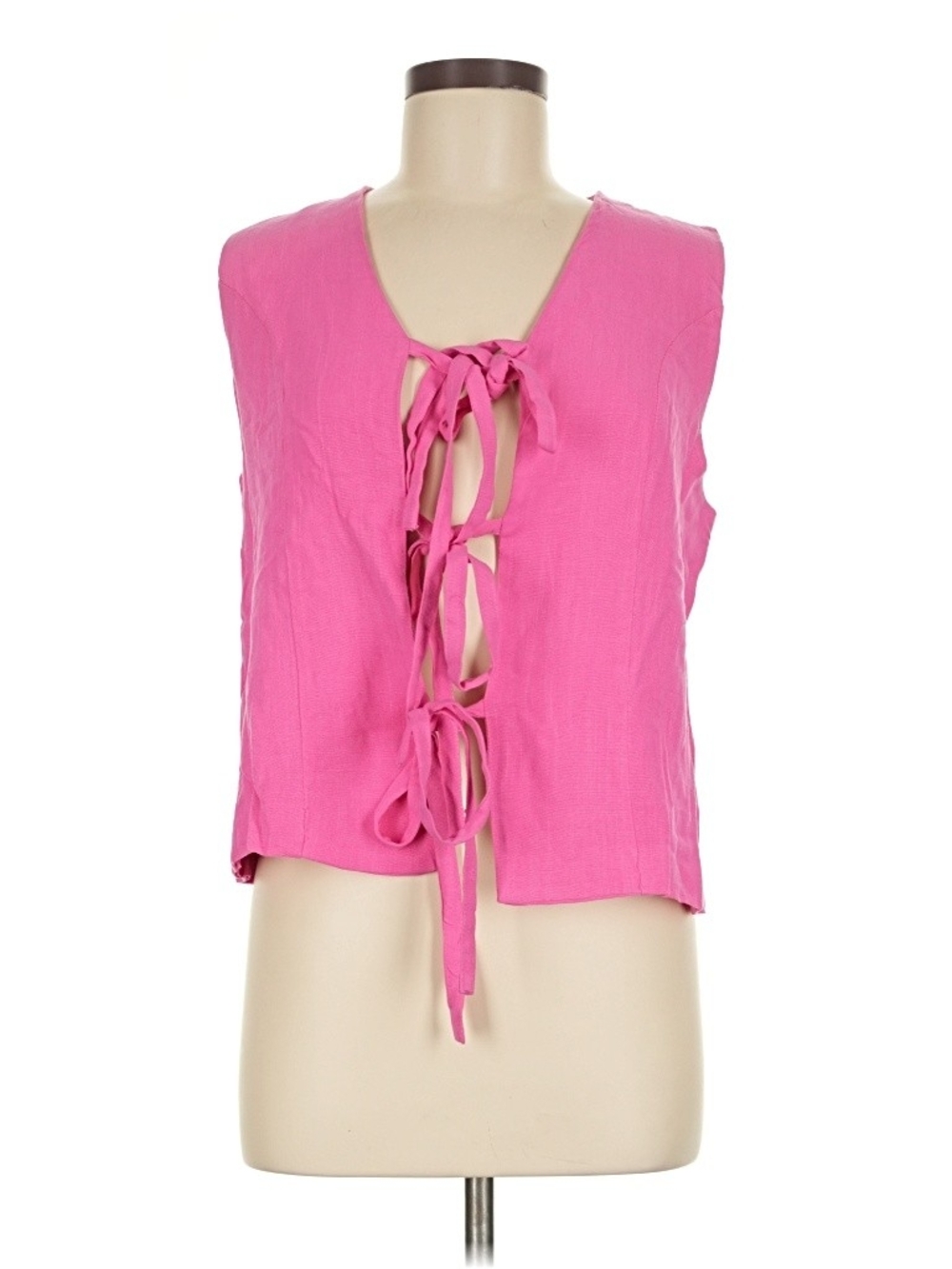 Pink Tie-Front Sleeveless Top